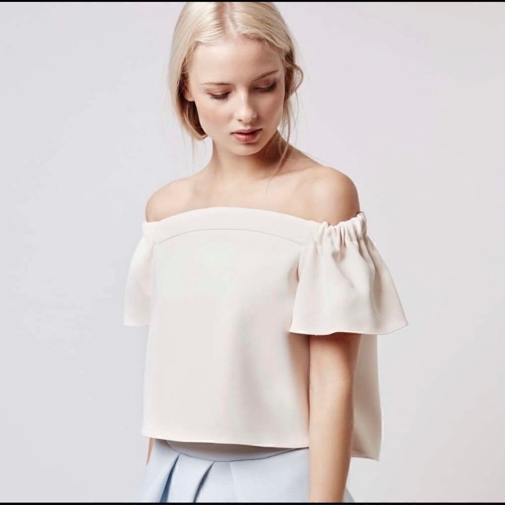 Topshop Livi Off The Shoulder Blush Bardot Top Pink Size 6